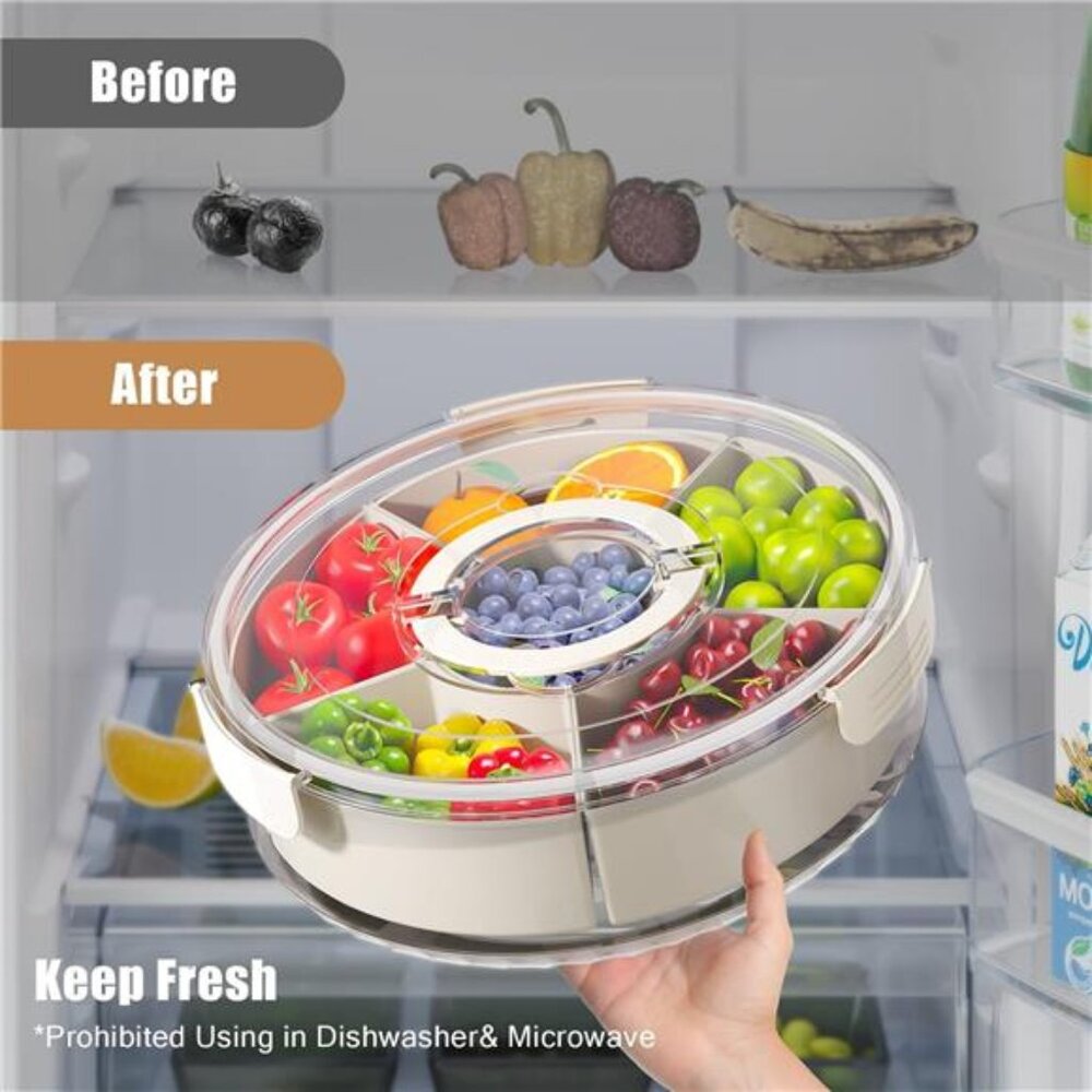 Divided Serving Tray Snackle Box With Lid Handle Rotating Snack Container - Picture 4 of 7